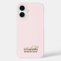 Monogram Pastel Pink Gold Black Minimalist Stylish