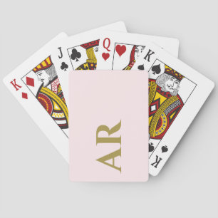 Monogram Pastel Pink Gold Initials Minimalist Chic Playing Cards