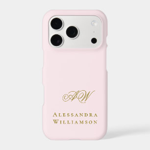 Monogram Pastel Pink Gold Name Minimalist Stylish