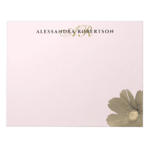 Monogram Pastel Pink Gold Watercolor Wildflower Notepad