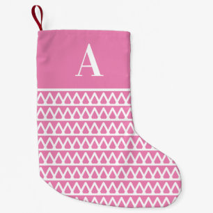 Monogram Pastel Pink Pattern Double Sided Small Christmas Stocking