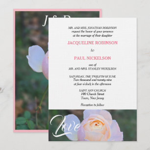 Monogram Pastel Pink Rose Love Invitation