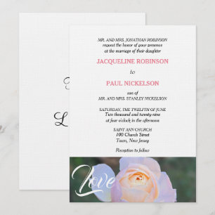 Monogram Pastel Pink Rose Together in Love Invitation