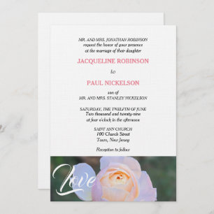 Monogram Pastel Pink Rose Together in Love  Invitation