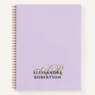 Monogram Pastel Purple Gold Black Minimalist Chic Notebook