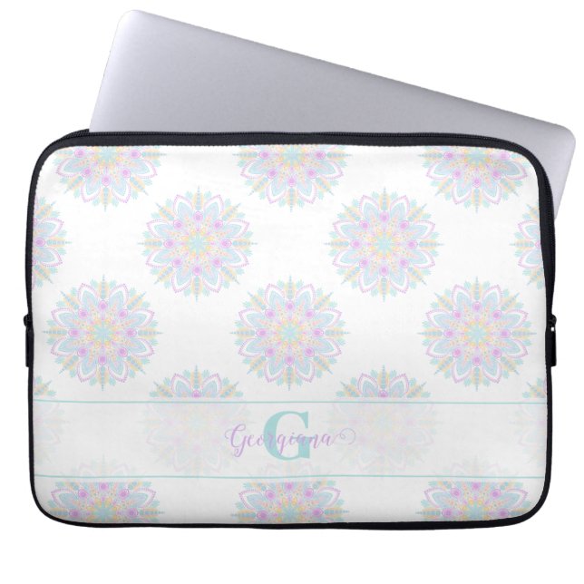Monogram Pastel Rainbow Sundae Polka Dot Mandala Laptop Sleeve (Front)
