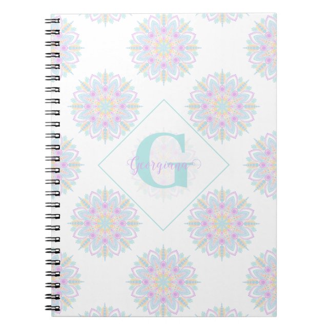 Monogram Pastel Rainbow Sundae Polka Dot Mandala Notebook (Front)