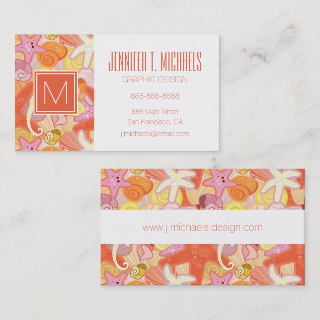 Monogram Pastel Sea Creatures Business Card (Front/Back)
