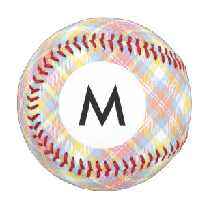 Monogram Pastel Stripe Plaid Baseball