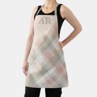 Monogram Pastel Watercolor Plaid Peach Sage Chic