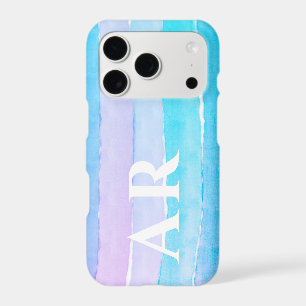 Monogram Pastel Watercolor Stripes Blue Purple