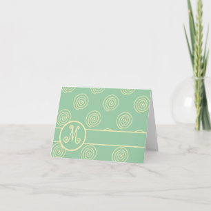 Monogram Pastel Yellow Swirls on Soft Green Note Card