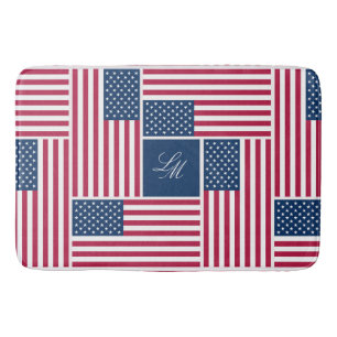 Monogram Patriotic American Flag Americana Bath Mat
