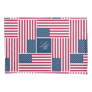 Monogram Patriotic American Flag Americana Pillowcase