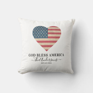 Monogram Patriotic USA American Flag Heart  Cushion