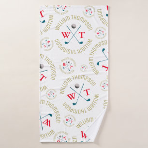 Monogram Pattern for Golf Players White Bath Towel