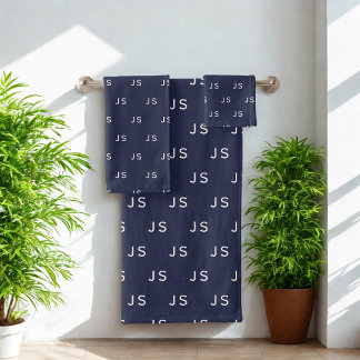 Monogram Pattern Midnight Blue Bath Towel Set