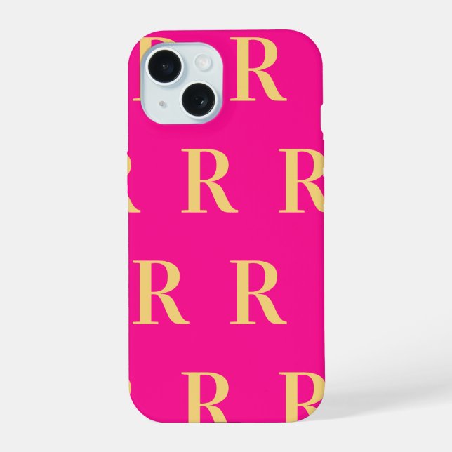 Monogram Pattern Stylish Hot Pink iPhone 15 Case (Back)