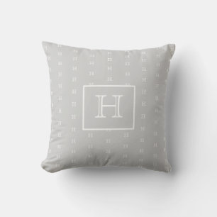 Monogram pattern white script grey chic cushion