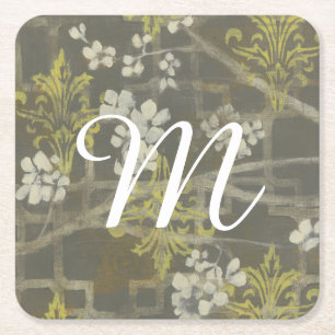 Monogram   Patterned Blossom Branch I Square Paper Coaster