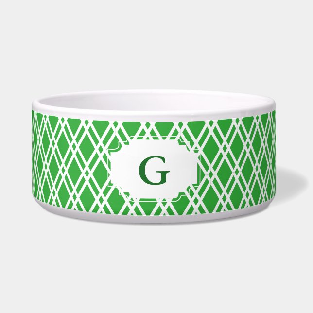 Monogram Patterned Pet Bowl - Bright Green (Front)