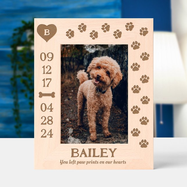 Monogram Paw Prints On Our Hearts Dog Memorial Etched Frames (Creator Uploaded)