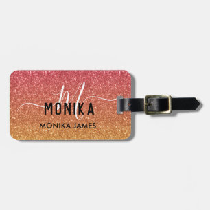 Monogram Peach and Gold Glitter Ombre Custom Luggage Tag