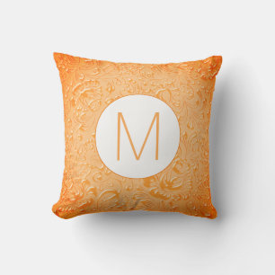 Monogram Peach Colour Embossed Floral Cushion