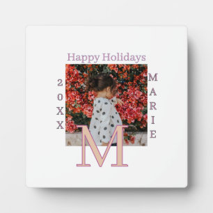 MONOGRAM PEACH GRAY NAME PHOTO YEAR CHRISTMAS HOLI PLAQUE