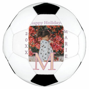 MONOGRAM PEACH GRAY NAME PHOTO YEAR CHRISTMAS HOLI SOCCER BALL