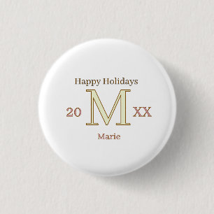 MONOGRAM PEACH GRAY NAME YEAR GOLDEN HOLIDAYS 20XX 3 CM ROUND BADGE