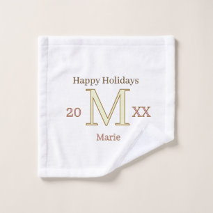 MONOGRAM PEACH GRAY NAME YEAR GOLDEN HOLIDAYS 20XX WASH CLOTH