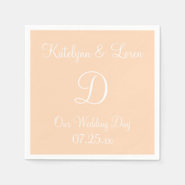 Monogram Peach Puff Fashionable Colourful Paper Na Napkin (Front)