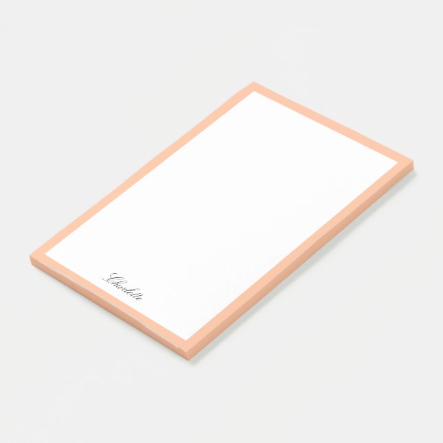 Monogram Peach Script Minimalist Custom Post-it Notes (Angled)