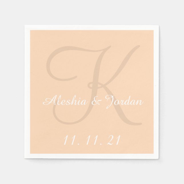 Monogram Peach Simple Colour Wedding Paper Napkins (Front)