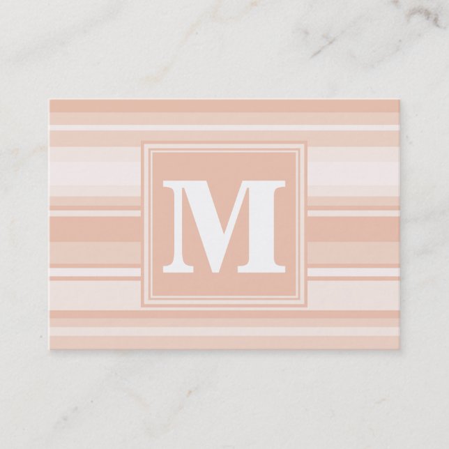 Monogram peach stripes business card (Front)