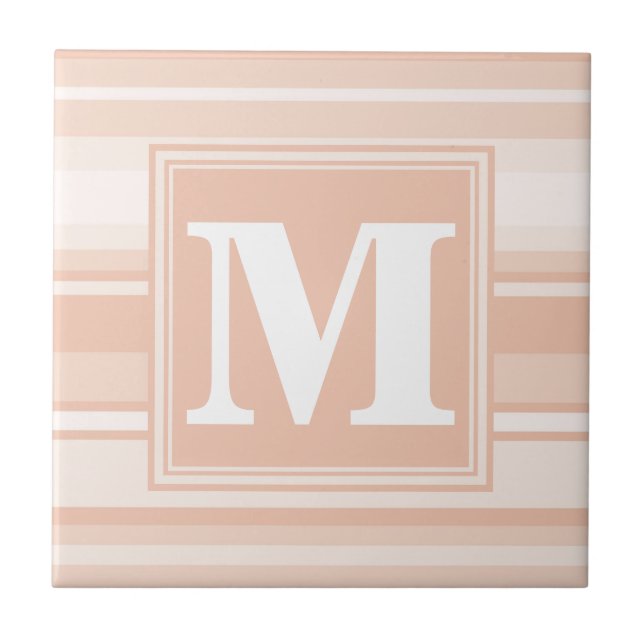 Monogram peach stripes ceramic tile (Front)