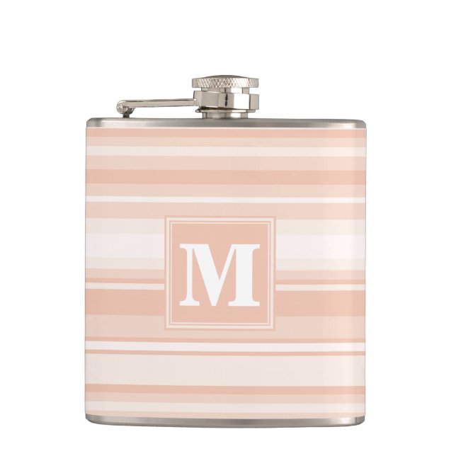 Monogram peach stripes hip flask (Front)