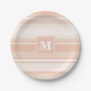 Monogram peach stripes paper plate