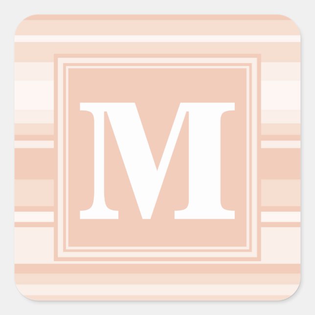 Monogram peach stripes square sticker (Front)