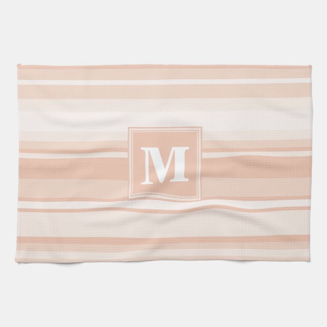 Monogram peach stripes tea towel (Horizontal)