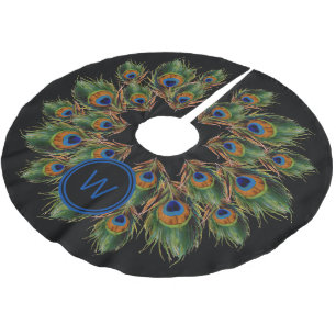 Monogram Peacock Feather Black Brushed Polyester Tree Skirt