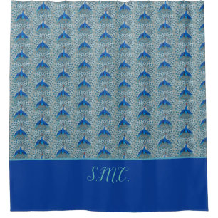 Monogram Peacock Teal Blue and White Monogram   Shower Curtain