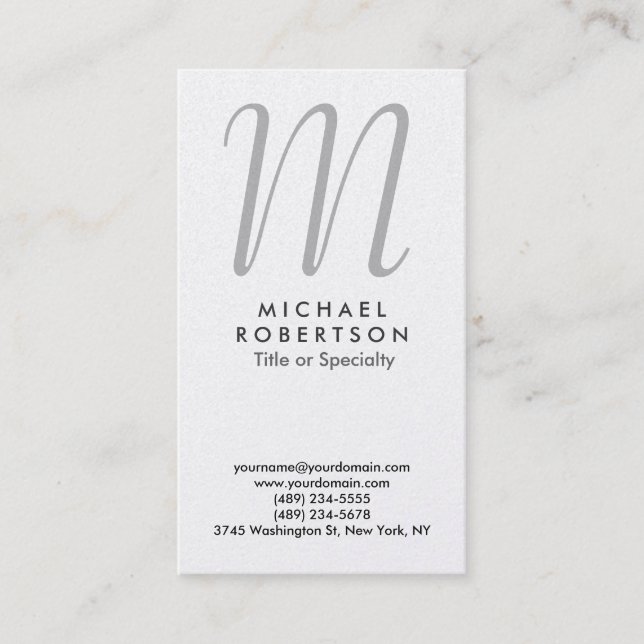 Monogram Pearl Grey Professional Business Card (Front)