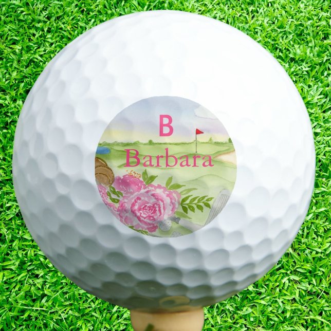 Monogram Peonies On Golf Course Golf Balls (Creator Uploaded)