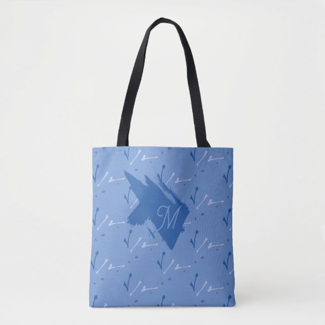 Monogram Periwinkle Blue Whimsical Graphic Doodle Tote Bag (Front)