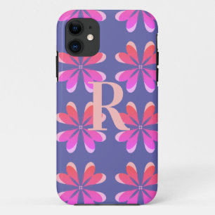 Monogram Periwinkle Floral Retro Pattern iPhone 11 Case