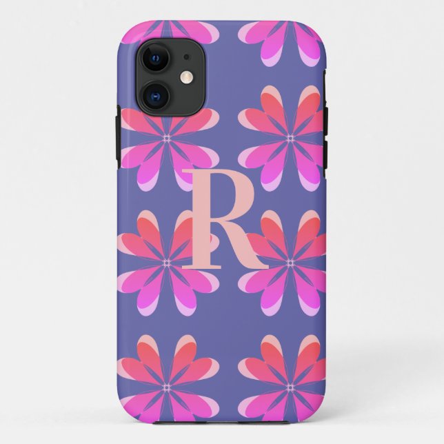 Monogram Periwinkle Floral Retro Pattern Case-Mate iPhone Case (Back)