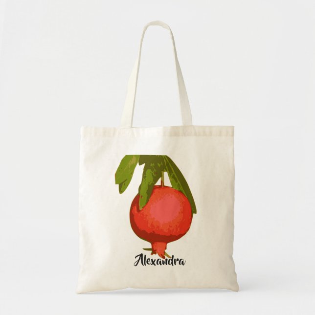 Monogram Personal Chic  Botanical Red Pomegranate Tote Bag (Front)