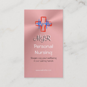 Monogram, Personal Nurse, ecg and red cross, Pink Business Card